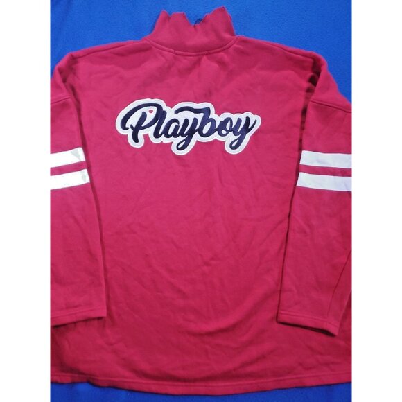 Playboy x Missguided Sweatshirt Size 6 Red Fleece Oversized Embroidered 1/4 Zip - Picture 2 of 16